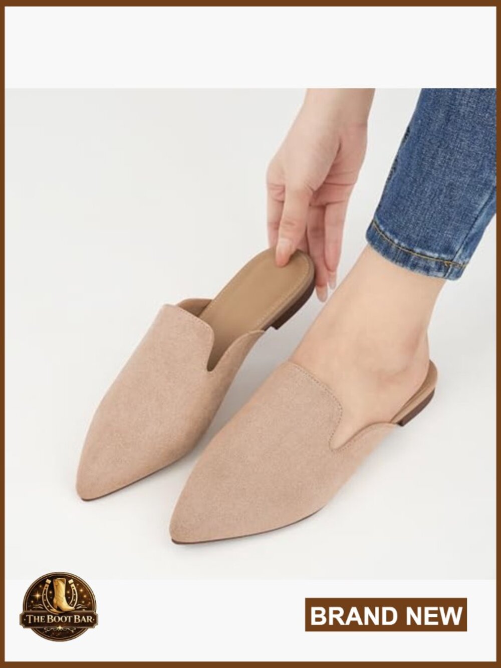 Pointed Toe Mules Slip On Flats Faux Suede Rubber Sole Comfortable Casual Work - Picture 6 of 7